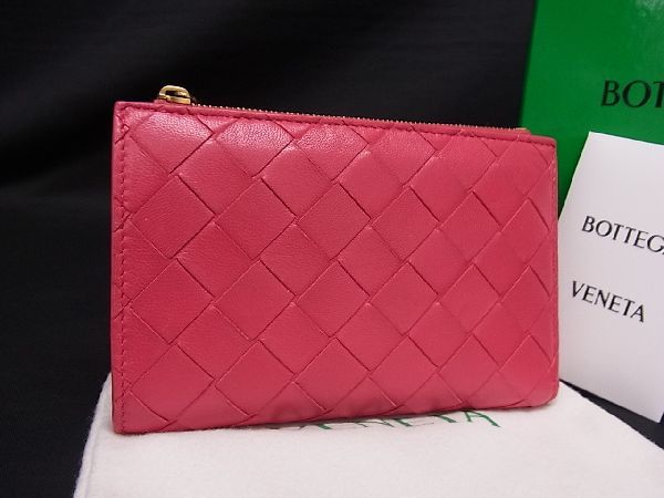 ボッテガ･ヴェネタ 二つ折り財布 レディース ■美品■ BOTTEGA VENETA ボッテガヴェネタ イントレチャート レザー 二つ折り 財布 ウォレット レディース ピンク系 AP5667