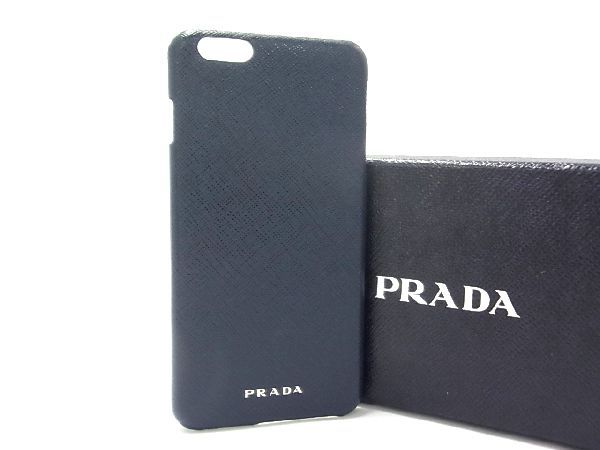 ■新品同様■ PRADA プラダ サフィアーノレザー iPhone 6Plus対応 アイフォンケース スマホケース ネイビー系 AQ3364