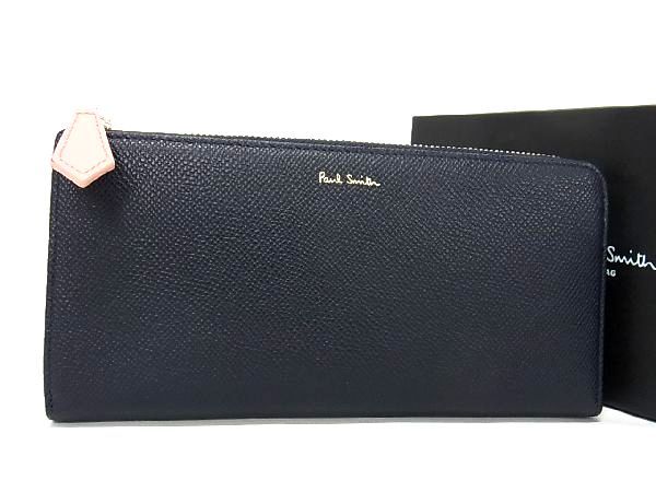 ■極美品■ Paul Smith ポールスミス レザー L字ファスナー 長財布 ウォレット 札入れ 小銭入れ ネイビー系 AQ3377