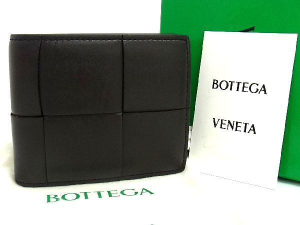 ボッテガヴェネタ 二つ折り財布（メンズ） ■美品■ BOTTEGA VENETA ボッテガヴェネタ カセット レザー 二つ折り 財布 ウォレット 小銭入れ メンズ ダークブラウン系 AQ3578