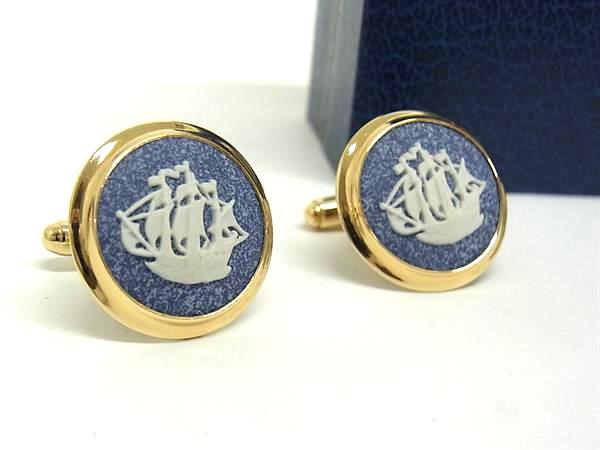 ■美品■ WEDGWOOD ウェッジウッド ジャスパー カフス カフスリンクス ビジネス 紳士 メンズ ゴールド系×ブルー系 DG8696