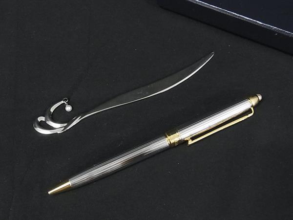 ■美品■ MIKIMOTO ミキモト 本真珠 アコヤ真珠 パール 4mm ボールペン 栞 文房具 ステーショナリー 2点セット シルバー系 DH8597