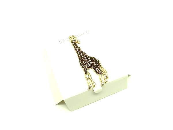 ■新品同様■ Liz Claiborne リズクレイボーン キリン 麒麟 ピンブローチ ピンバッジ アクセサリー ブラウン系×ゴールド系 DJ4115
