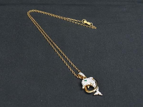 Other - ■美品■ SWAROVSKI スワロフスキー ラインストーン ドルフィン イルカ ネックレス ペンダント アクセサリー ゴールド系 DN0671
