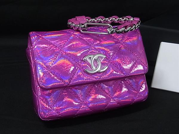 樂天商城 - ■新品■未使用■ CHANEL シャネル ココマーク マトラッセ レザー シルバー金具 ハンドバッグ ポーチ メタリック ピンク系 FT5082
