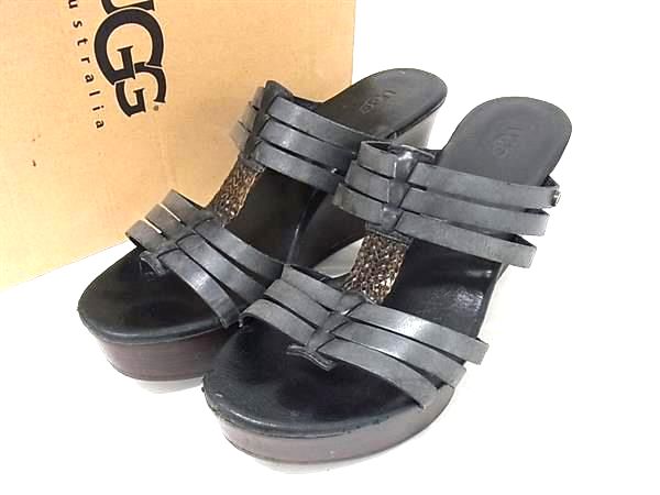 UGG アグ レザー サンダル ミュール 表記サイズ 7 (約24.0cm) 靴 シューズ レディース ブラック系×ブラウン系 DG6910(4)