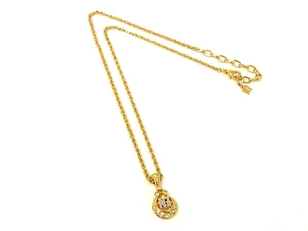 Pearl - ■美品■ NINA RICCI ニナリッチ ロゴモチーフ ラインストーン ネックレス ペンダント アクセサリー レディース ゴールド系 DG9136