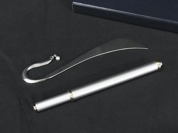 ■新品同様■ MIKIMOTO ミキモト 本真珠 アコヤ真珠 パール 約4mm ブックマーク キャップ式 ボールペン 2点セット シルバー系 DI9800