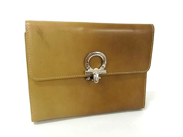Salvatore Ferragamo フェラガモ 226652 ガンチーニ レザー クラッチバッグ セカンドバッグ ポーチ マルチケース ブラウン系 DJ1133