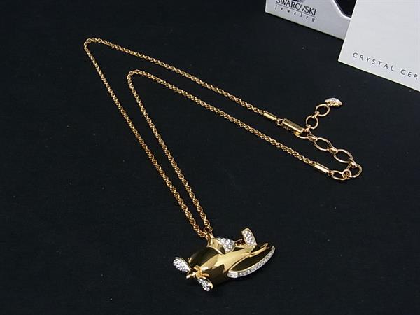 ■新品同様■ SWAROVSKI スワロフスキー 1 803 905 飛行機モチーフ 2WAY ネックレス ピンブローチ ペンダント ゴールド系 BS7752