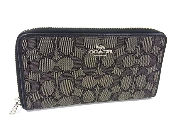 COACH コーチ F54633 シグネチャー キャンバス×レザー ラウンドファスナー 長財布 ウォレット 札入れ 小銭入れ ブラック系 DJ2893