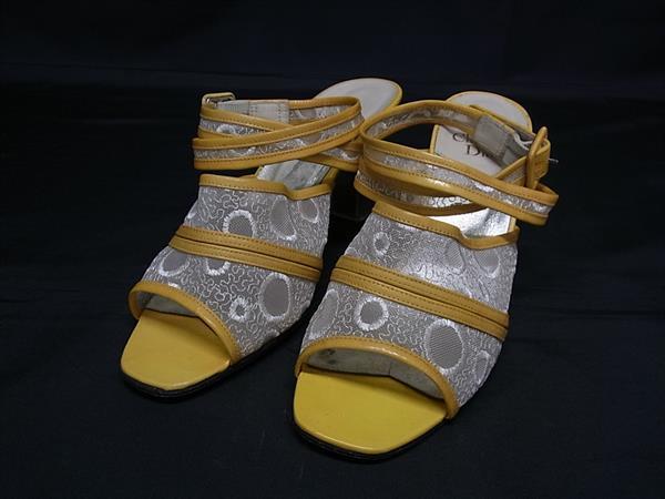 ChristianDior ディオール メッシュ×レザー 刺繍 サンダル ヒール 表記サイズ5 1/2 (約22.5cm) 靴 イエロー系×ホワイト系 DJ7249