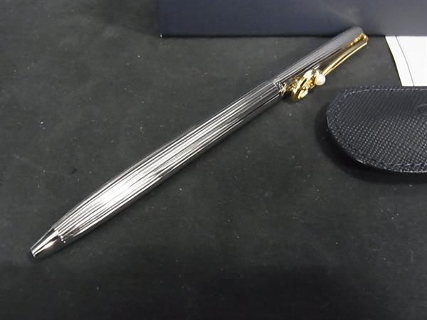 ■新品同様■ MIKIMOTO ミキモト 本真珠 アコヤ真珠 パール 約3mm ツイスト式 ボールペン 筆記用具 文房具 シルバー系 DJ8538