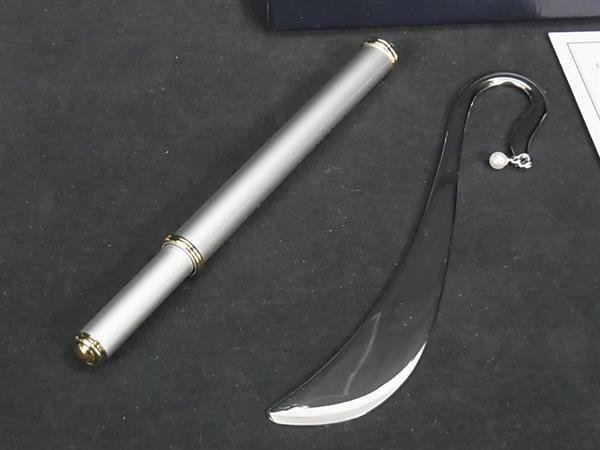 ■極美品■ MIKIMOTO ミキモト 本真珠 アコヤ真珠 パール 約3mm〜4mm キャップ式 しおり 栞 ボールペン 2点セット シルバー系 DJ8656