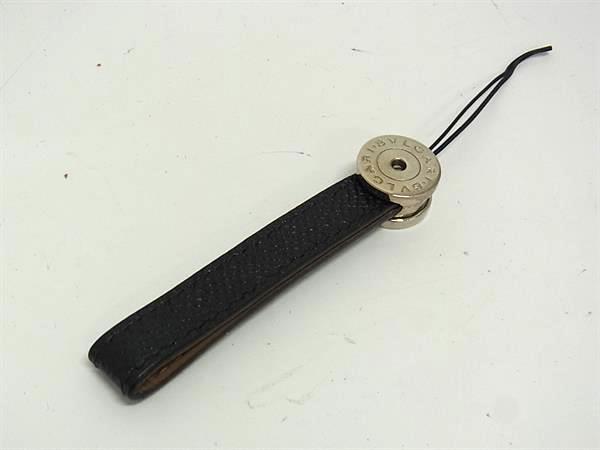 BVLGARI ブルガリブルガリ レザー ストラップ キーホルダー チャーム メンズ ブラック系×シルバー系 DJ9734