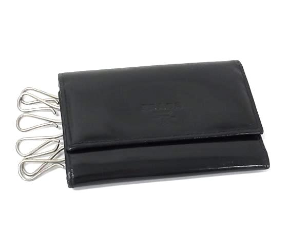 PRADA プラダ パテントレザー 6連 キーケース 鍵入れ メンズ レディース ブラック系 DK3569