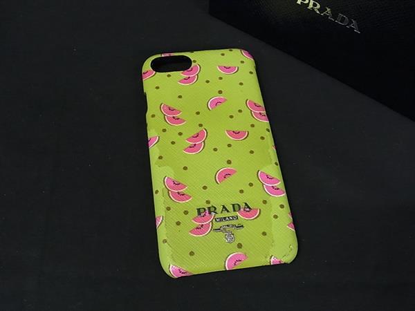 PRADA プラダ サフィアーノレザー スイカ柄 iPhone 7/8/SE(第2世代) 対応 アイフォンケース スマホケース ライトグリーン系 DK3701