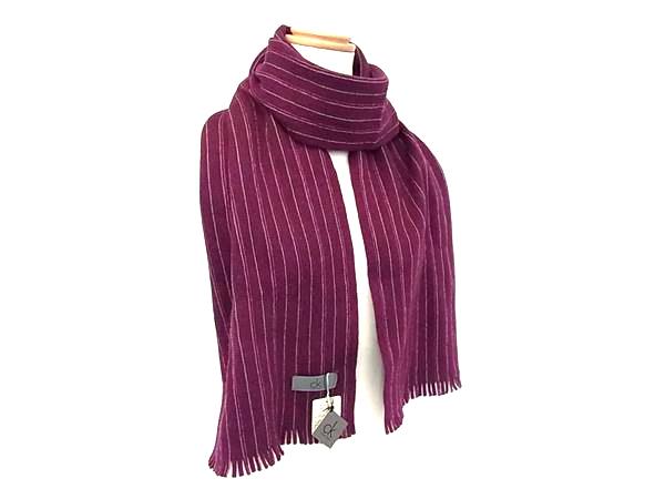 Cashmere - ■極美品■ Calvin Klein カルバンクライン ウール85％×シルク15％ フリンジ マフラー ストール 防寒具 メンズ パープル系 DL9196