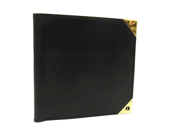 ■美品■ dunhill ダンヒル ロンドン レザー 二つ折り 財布 ウォレット 札入れ メンズ ブラック系×ゴールド系 DM4158