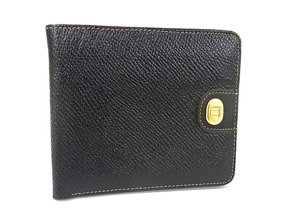 ■美品■ dunhill ダンヒル オックスフォード レザー 二つ折り 財布 ウォレット 札入れ カード入れ メンズ ブラック系 DM4159