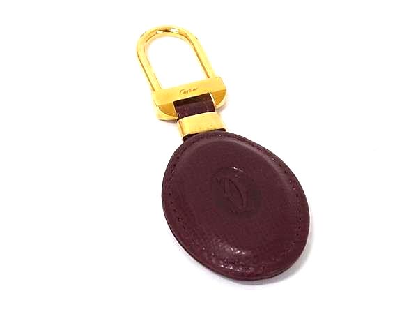 ■美品■ Cartier カルティエ マストライン レザー キーホルダー キーリング バッグチャーム ボルドー系×ゴールド系 DM4194