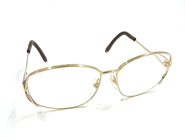 ■美品■ ChristianDior クリスチャンディオール 度入り メガネ 眼鏡 めがね レディース メンズ ゴールド系×ブラウン系 DM5219