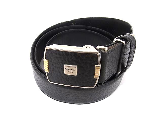 ChristianDior ディオール レザー シルバー金具 ベルト レディース メンズ ブラック系 DM5233