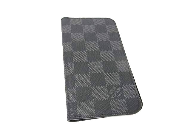 ■美品■ LOUIS VUITTON ヴィトン M63445 ダミエグラフィット フォリオ iPhone X/XS対応 手帳型 アイフォンケース ブラック系 DM5244