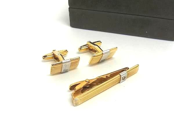 ChristianDior ディオール ヴィンテージ カフスボタン カフリンクス タイクリップ メンズ 2点セット ゴールド系×シルバー系 DN0750