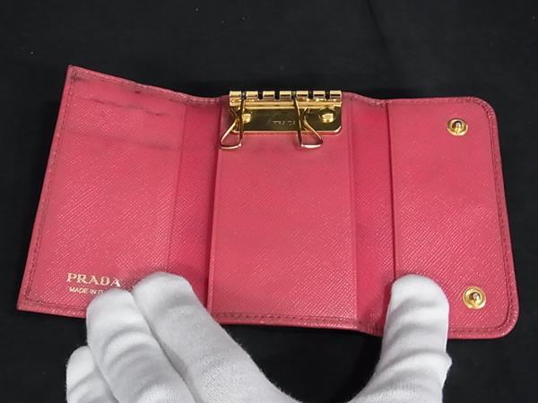 PRADA プラダ サフィアーノレザー 2連 キーケース 鍵入れ レディース ピンク系 DJ9636