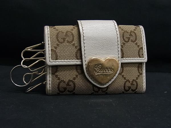 乐天商城 - GUCCI グッチ GG柄 キャンバス×レザー ハート 6連 キーケース 鍵入れ レディース ブラウン系×アイボリー系 DM5552