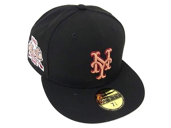■新品同様■ NEWERA ニューエラ ニューヨーク メッツ ポリエステル ベースボールキャップ 帽子 ブラック系×オレンジ系 BK8185