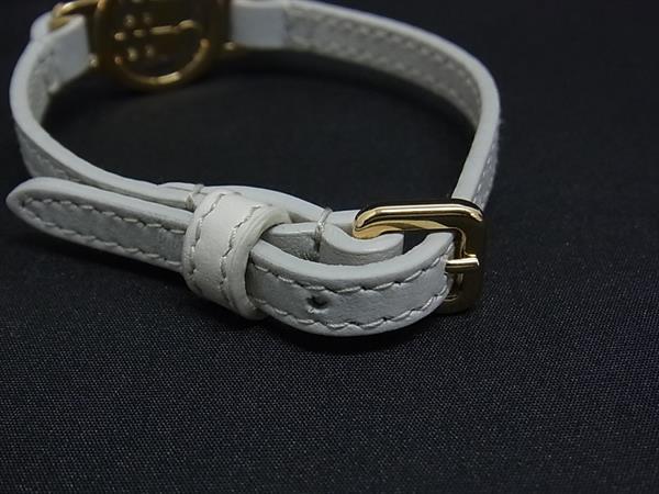 ■極美品■ miumiu ミュウミュウ レザー ラインストーン ブレスレット アクセサリー レディース ゴールド系×ライトグレー系 FS2206