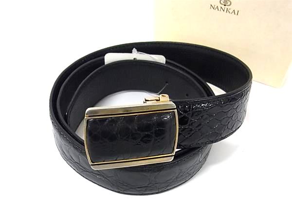 ■美品■ NANKAI ナンカイ クロコダイル型押しレザー シルバー金具 ベルト メンズ レ...