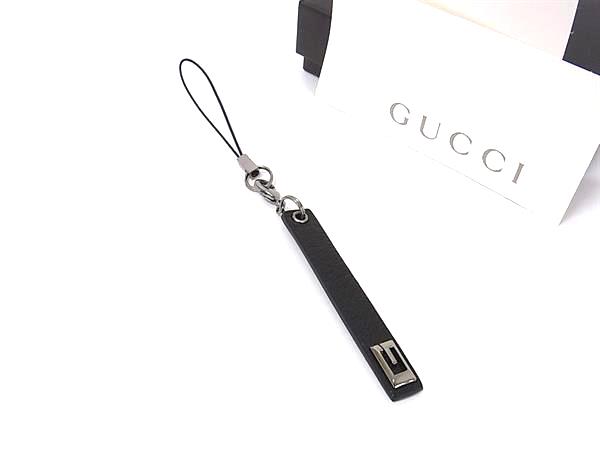 ■新品同様■ GUCCI グッチ レザー キーホルダー キーチャーム バッグチャーム メンズ レディース ブラック系 DM5615