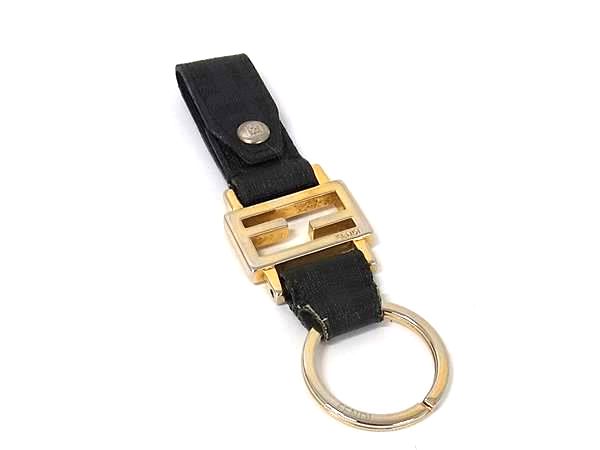 樂天商城 - FENDI フェンディ レザー キーリング キーホルダー チャーム メンズ レディース ゴールド系×ブラック系 DM5724