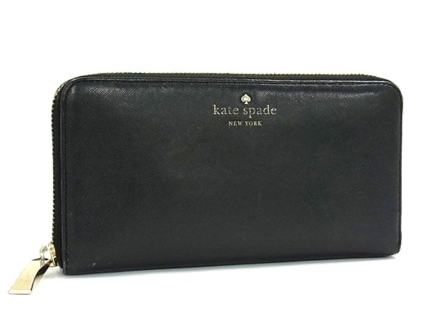 kate spade ケイトスペード PWRU3438 レザー ラウンドファスナー 長財布 ウォレット 小銭入れ 札入れ カード入れ ブラック系 DM5754