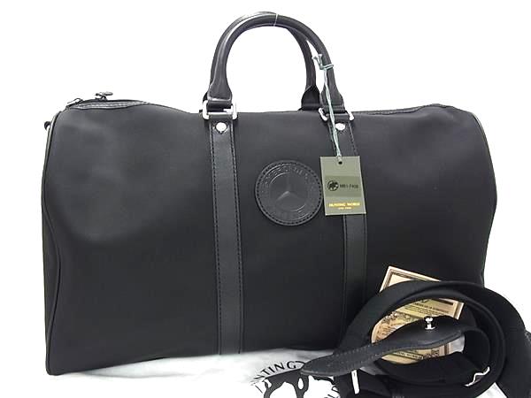 ■新品同様■ HUNTING WORLD ハンティングワールド メルセデスベンツ コラボ ナイロン×レザー ボストンバッグ ブラック系 BS3985