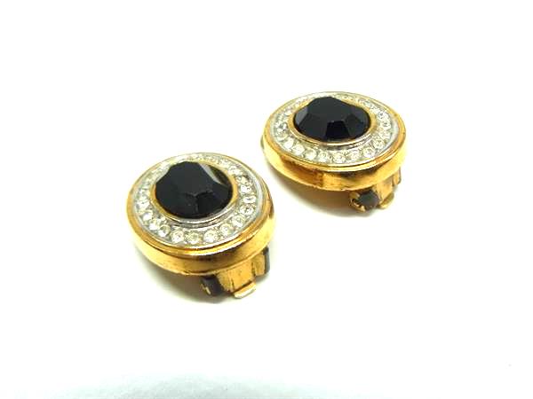 LANVIN ランバン ラインストーン クリップ式 イヤリング アクセサリー レディース ホワイト系×ブラック系 DI9465