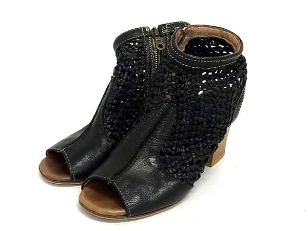 ■美品■ DAHIR レザー ヒール サンダル 表記サイズ 36 (約23.0cm) 靴 シューズ レディース ブラック系×ブラウン系 DJ0791
