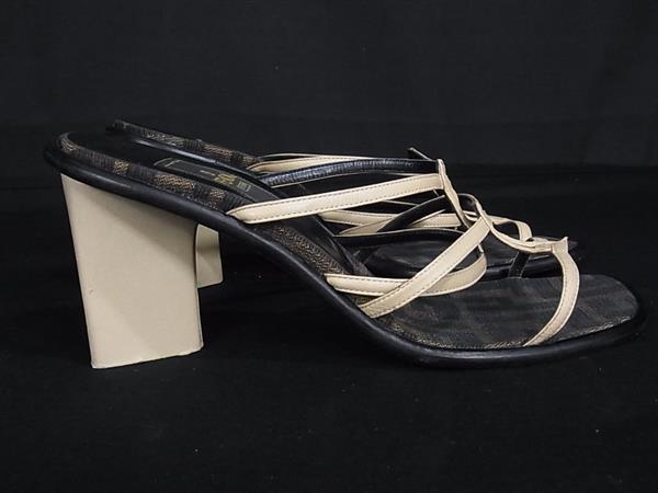 FENDI フェンディ ズッカ柄 レザー×キャンバス ヒール サンダル 表記サイズ 35 (約22.0cm) 靴 シューズ クリーム系 DJ8287