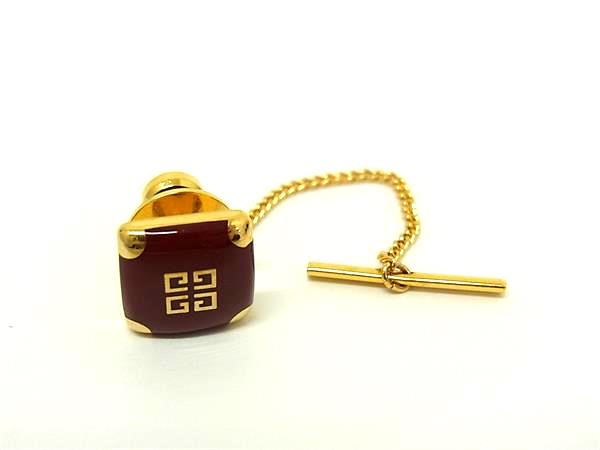 ■美品■ GIVENCHY ジバンシィ タイタック ネクタイピン アクセサリー ビジネス 紳士 メンズ ボルドー系×ゴールド系 DN1109
