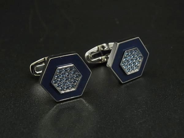 ■美品■ SWAROVSKI スワロフスキー ラインストーン カフスボタン カフリンクス アクセサリー ブルー系×シルバー系 DP6756