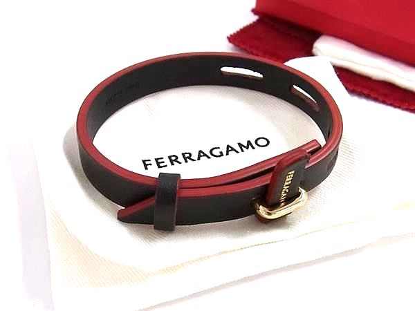 乐天商城 - ■新品同様■ Salvatore Ferragamo フェラガモ レザー ブレスレット アクセサリー レディース ブラック系×レッド系 FR7522