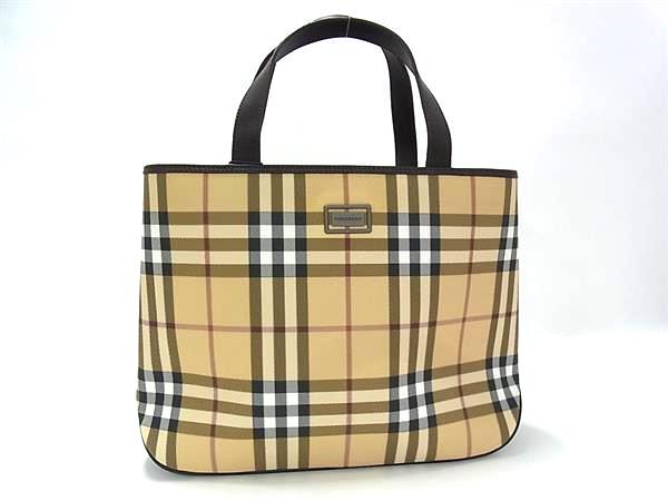 ■極美品■ BURBERRY バーバリー ノバチェック PVC×レザー ハンドバッグ トートバッグ レディース ベージュ系 FT8693