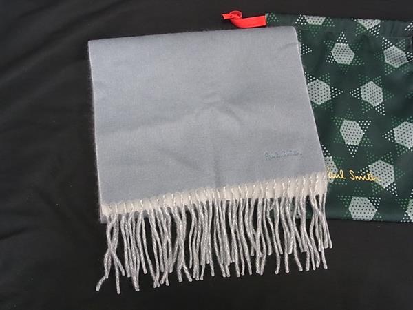 樂天商城 - ■極美品■ Paul Smith ポールスミス カシミヤ100％ フリンジ マフラー ストール ショール 防寒具 ブルー系 FW1601