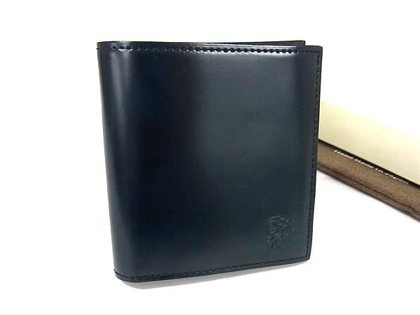 ■新品同様■ THE WARMTHCRAFTS-MANUFACTURE ジ・ウォームスクラフツ マニュファクチャー コードバン 二つ折り 財布 ブルー系 BS4006