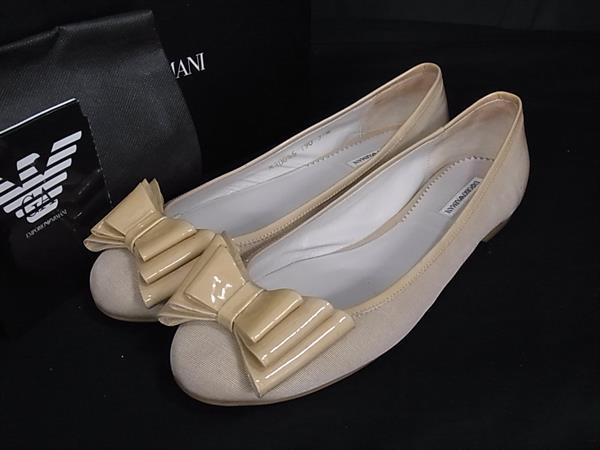 ■美品■ EMPORIO ARMANI エンポリオアルマーニ パンプス 表記サイズ 37M(約24.0cm) 靴 キャンバス ベージュ系 DJ9945