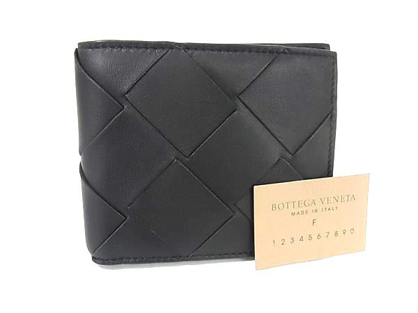 ■新品同様■ BOTTEGA VENETA ボッテガヴェネタ マキシイントレチャート レザー 二つ折り 財布 ウォレット 札入れ ブラック系 HA0972