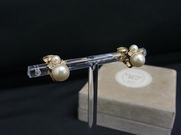 ■新品■未使用■ ChristianDior ディオール ヴィンテージ パール クリップ式 イヤリング アクセサリー レディース ゴールド系 HA2079